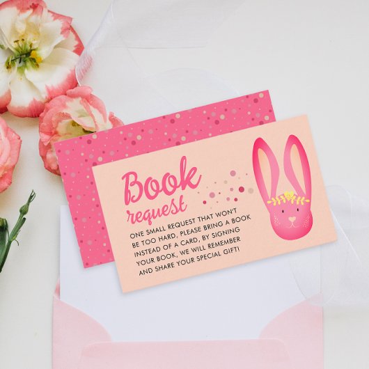Delightful Fun Pink Bunny Book Request 1st Birthda エンクロージャーカード