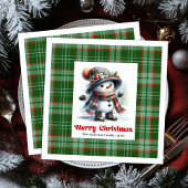 Delightful funny snowman watercolor kids napkins 