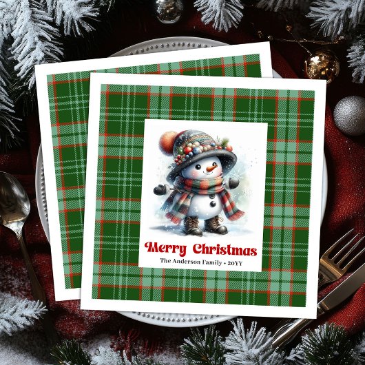 Delightful funny snowman watercolor kids napkins 