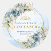 Delightful Pastel Blue Gold Eucalyptus 15 Birthday ラウンドシール (正面)