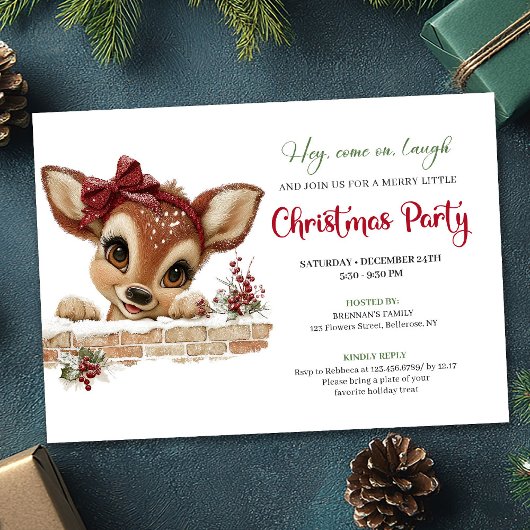 Delightful peeking reindeer editable party card 招待状