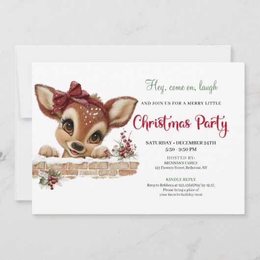 Delightful peeking reindeer editable party card 招待状 (正面)