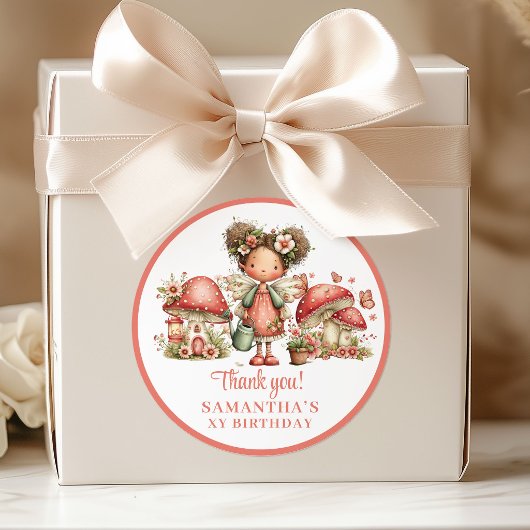 Delightful Pink Fairy Birthday Thank You Stickers ラウンドシール