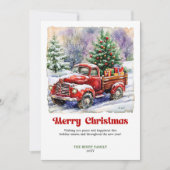 Delightful Rustic Red Truck Winter Scene Holiday  シーズンカード (正面)