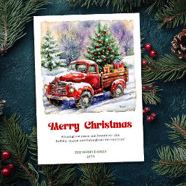 Delightful Rustic Red Truck Winter Scene Holiday  シーズンカード