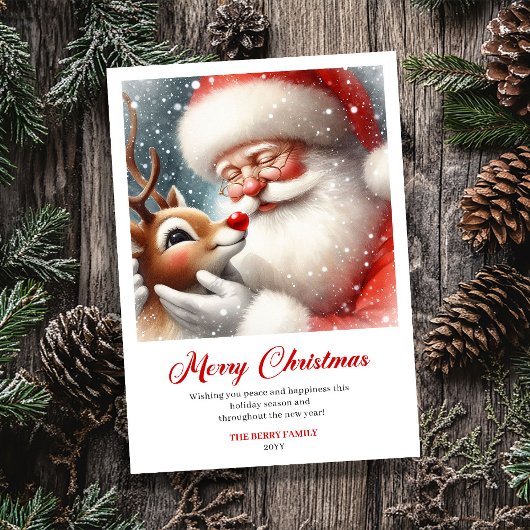 Delightful Santa With Rudolph Fun Christmas Cards シーズンカード