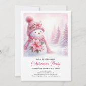 Delightful Snowy Forest Pink Snowman Kids Invite  招待状 (正面)