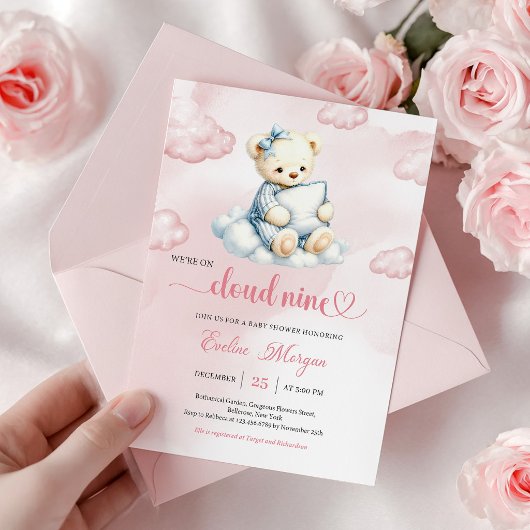 Delightful Teddy Bear Baby Shower Invite Cloud 9 招待状