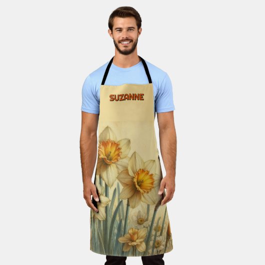 Delightful Vintage Daffodils Personalized エプロン (着用した状態)