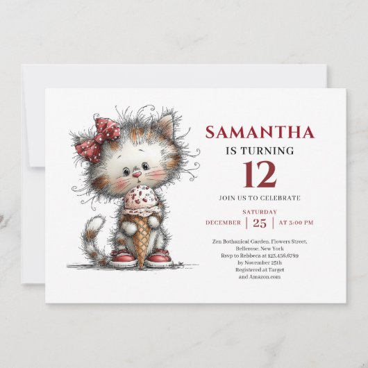 Delightful whimsical animals cat kids birthday 招待状 (正面)