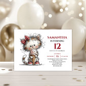 Delightful whimsical animals cat kids birthday 招待状