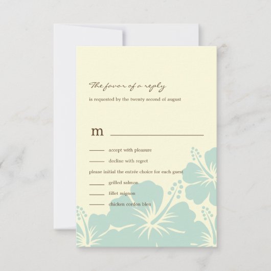 Delitful Hibiscus Weding RSVP Cards （青） (正面)