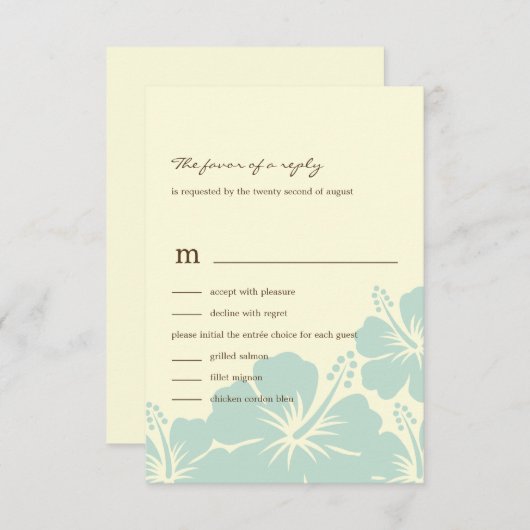 Delitful Hibiscus Weding RSVP Cards （青） (正面/裏面)