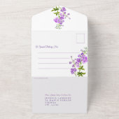 Delphinium紫色の花の結婚水色 オールインワン招待状 (外側)