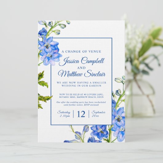 Delphinium青い花の会場の結婚変化 招待状 (スタンド正面)