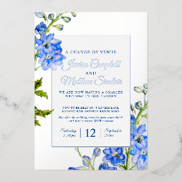 Delphinium青い花の会場の結婚変化 箔招待状