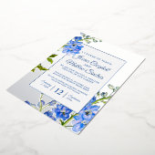 Delphinium青い花の会場の結婚変化 箔招待状 (回転した状態)