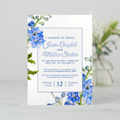 Delphinium青い花の会場の結婚変化 箔招待状 (立ち正面)
