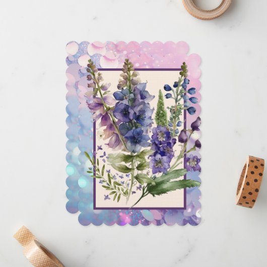Delphiniums紫と青のカ空白のード ノートカード (正面/裏面インサイチュ)