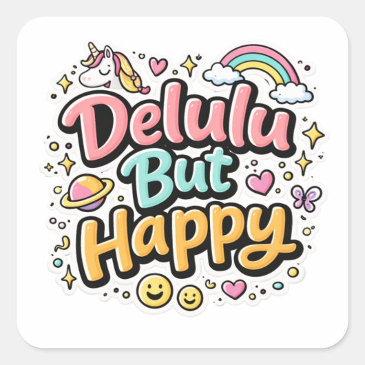 Delulu But Happy Meme Sticker スクエアシール (正面)