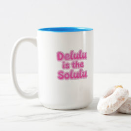 Delulu is the Solulu ピンクグリッターマグ | おもしろいGen Zグッズ ツートーンマグカップ