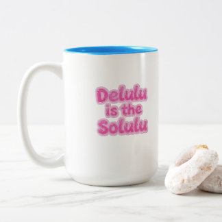 Delulu is the Solulu ピンクグリッターマグ | おもしろいGen Zグッズ ツートーンマグカップ