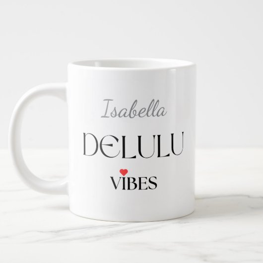 Delulu Vibes, Funny Aesthetic Quote Gift ジャンボコーヒーマグカップ (左)