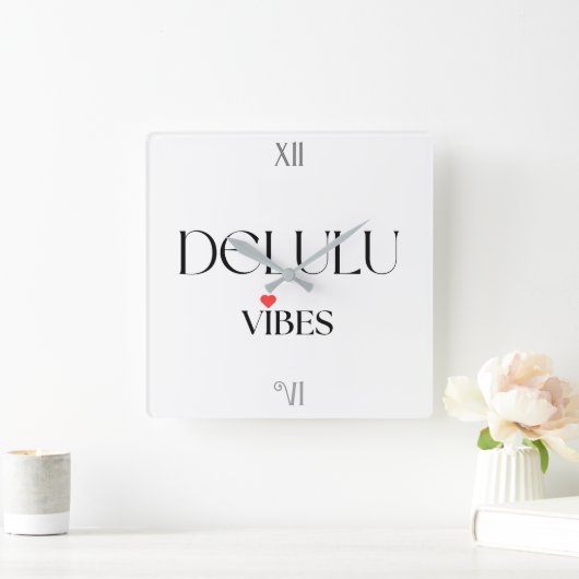 Delulu Vibes, Funny Aesthetic Quote Gift スクエア壁時計 (ホーム)