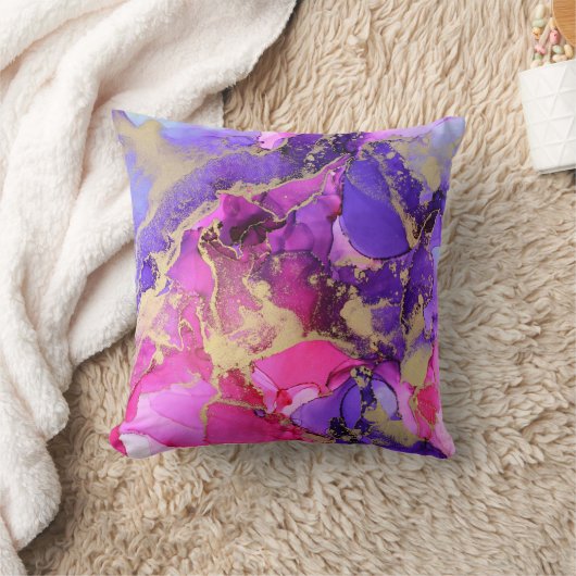 Deluxe Purple Pink Gold Ink Flow. Liquid layers of クッション (ブランケット)