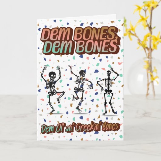 🎉 “Dem Bones” Funny Skeleton Birthday Card 💀🎂 カード (黄色い花)
