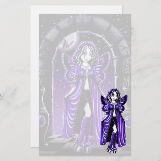 "Demi"のゴシック様式青い蝶妖精の芸術の文房具 便箋 (正面/裏面)