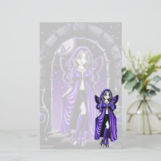 "Demi"のゴシック様式青い蝶妖精の芸術の文房具 便箋 (スタンド正面)