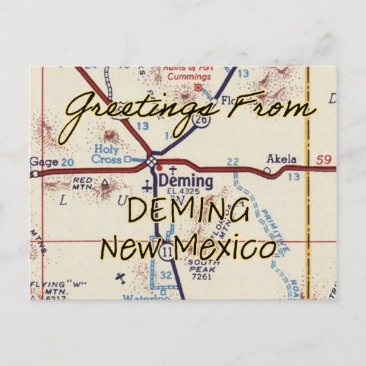Deming NM Vintage Map ポストカード (正面)