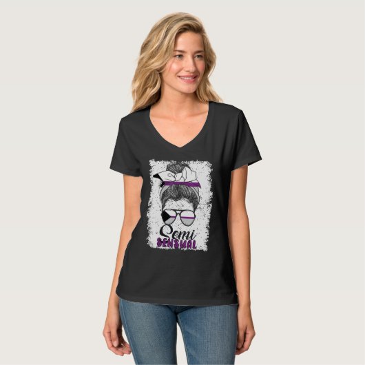 Demisexual Joke Messy Bun Lady Demisexual Flag Tシャツ (正面フル)