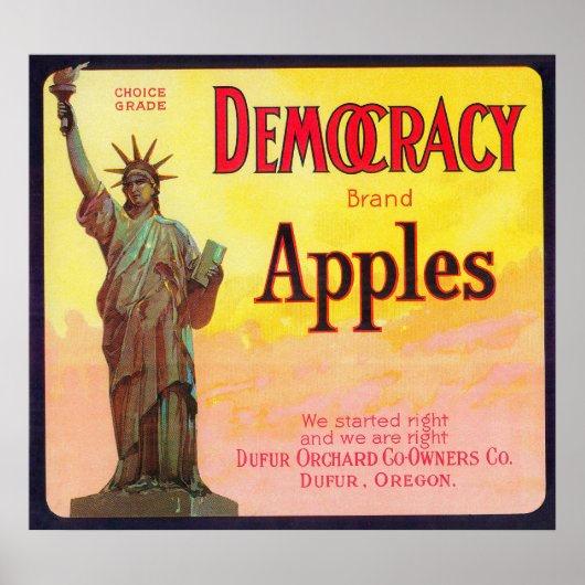 Democracy Apple Crate LabelDufur、または ポスター (正面)