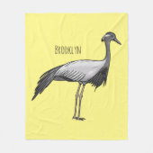 Demoiselle crane鳥の漫画イラストレーション フリースブランケット (正面)