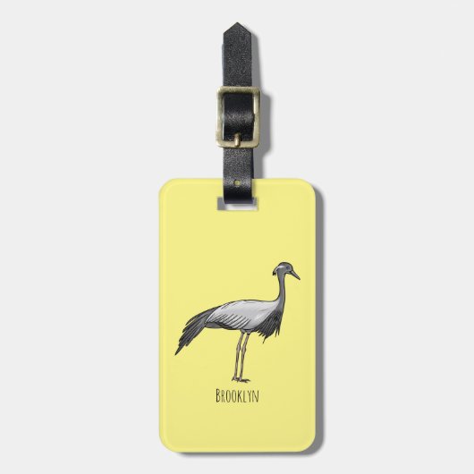 Demoiselle crane鳥の漫画イラストレーション ラゲッジタグ (正面縦)