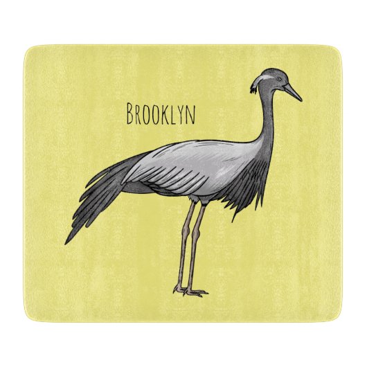 Demoiselle crane bird cartoon illustration カッティングボード (正面)