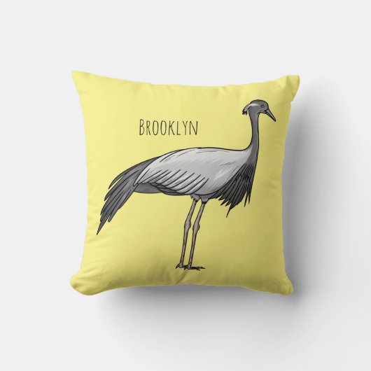 Demoiselle crane bird cartoon illustration  クッション (正面)