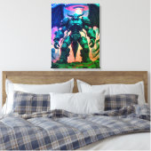 Demon Roboter mit Flügel bei einem UFO キャンバスプリント (インサイチュ (寝室))