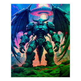 Demon Roboter mit Flügel bei einem UFO ポスター