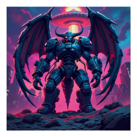 Demon Roboter mit Flügel bei einem UFO ポスター (正面)