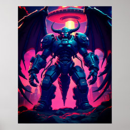 Demon Roboter mit Flügel bei einem UFO ポスター