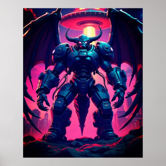 Demon Roboter mit Flügel bei einem UFO ポスター (正面)