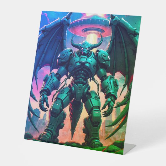 Demon Roboter mit Flügel bei einem UFO 台座サイン (正面)