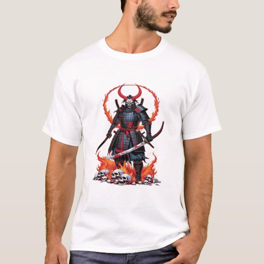 Demon Samurai – Undead Warrior Halloween Design Tシャツ (正面)