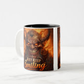 Demonic Grin “Just Keep Smiling” Design ツートーンマグカップ (正面左)
