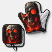 Demonic Skull Gate Halloween Oven Mitt Set 鍋つかみ&鍋敷きセット (正面/裏面)