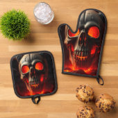 Demonic Skull Gate Halloween Oven Mitt Set 鍋つかみ&鍋敷きセット (トップダウン)