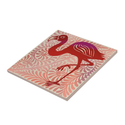 DeMorgan Ruby Luster Bird Flamingo 1880s Repro タイル (側面)